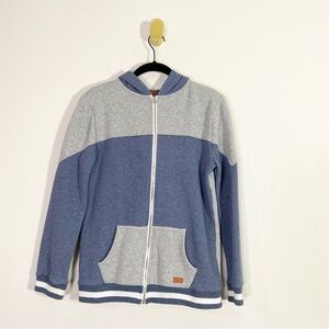 7 For All Mankind Gray Blue Colorblock Cotton Blend Zip Up Hoodie Sweatshirt